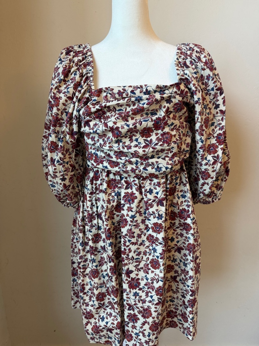 Speechless Cream Mini Dress with Burgundy and Navy Floral Print